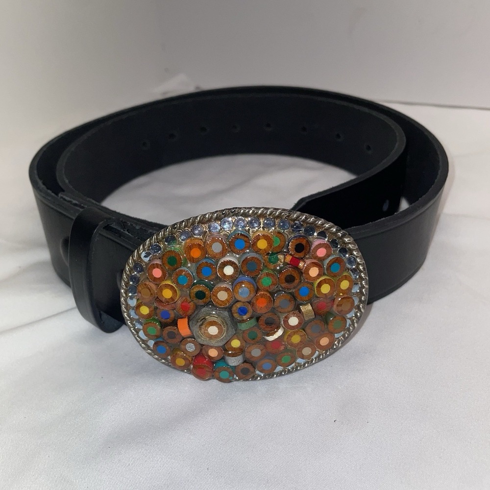 Handmade Colored Pencil Belt Buckle & Boston Leather Belt‎ Unique